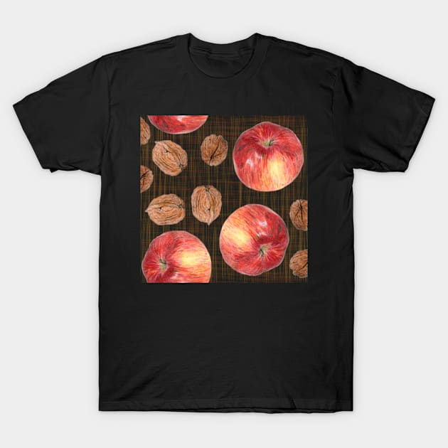 Autumn fruits: apples and walnuts dark T-Shirt by kobyakov